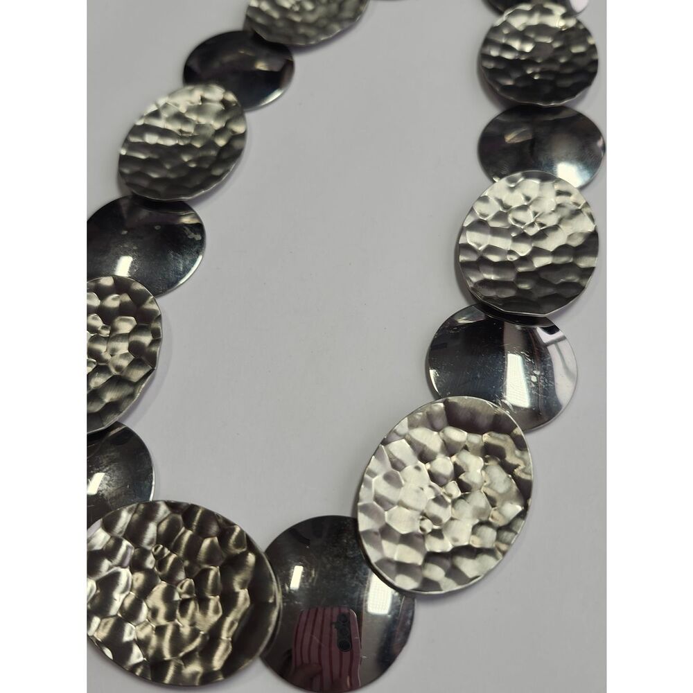 Milor Italy Stainless Steel Hammered Disc Statement Necklace - Picture 2 of 5